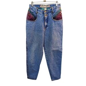 VTG Zena Color Block High Waisted Jeans Pink Green Tapered Mom 90’s...Size 9